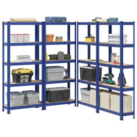 Estanterías de 5 baldas 4 uds madera contrachapada y acero azul