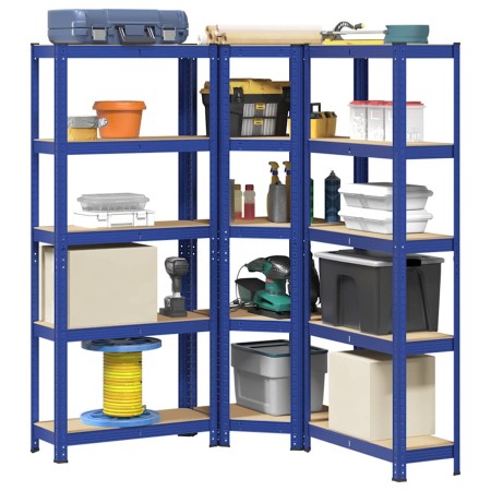Juego de 3 estantes de 5 niveles acero azul y madera industrial von , Industrieregale - Ref: Foro24-3307620, Preis: 118,60 €,...