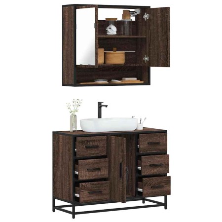 Set de muebles baño 2 pzas madera contrachapada marrón roble by , Bathroom furniture - Ref: Foro24-3300934, Price: 194,93 €, ...