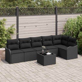 Conjunto de sofá de jardín con cojín 7 pcs Negro Poliratán