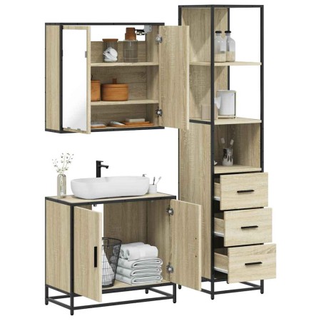 Set de muebles de baño 3 pzas madera contrachapada roble Sonoma by , Bathroom furniture - Ref: Foro24-3301126, Price: 253,64 ...