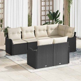 Conjunto de sofá de jardín con cojín 7 pcs Negro Poliratán