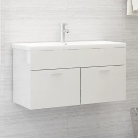 Armario para lavabo contrachapada blanco brillo 90x38,5x46 cm