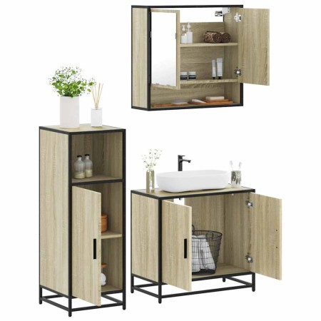 Set de muebles de baño 3 pzas madera contrachapada roble Sonoma von , Badezimmermöbel - Ref: Foro24-3300976, Preis: 199,14 €,...