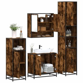 Set de muebles baño 4 pzas madera contrachapada roble ahumado de , Muebles de baño - Ref: Foro24-3301217, Precio: 337,12 €, D...