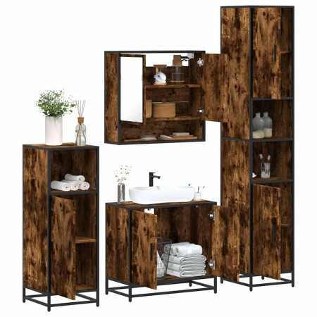 Set de muebles baño 4 pzas madera contrachapada roble ahumado de , Muebles de baño - Ref: Foro24-3301217, Precio: 337,12 €, D...
