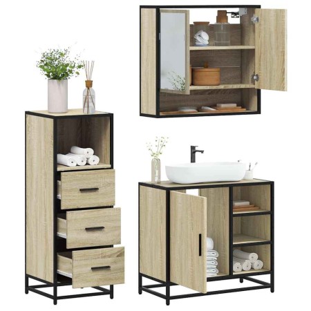 Set de muebles de baño 3 pzas madera contrachapada roble Sonoma von , Badezimmermöbel - Ref: Foro24-3301056, Preis: 221,10 €,...