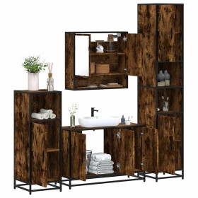 Set de muebles baño 4 pzas madera contrachapada roble ahumado de , Muebles de baño - Ref: Foro24-3301222, Precio: 426,61 €, D...