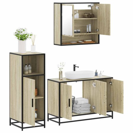 Set de muebles de baño 3 pzas madera contrachapada roble Sonoma von , Badezimmermöbel - Ref: Foro24-3300981, Preis: 215,00 €,...