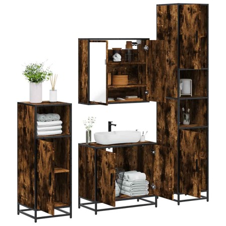 Set de muebles baño 4 pzas madera contrachapada roble ahumado by , Bathroom furniture - Ref: Foro24-3301187, Price: 335,69 €,...