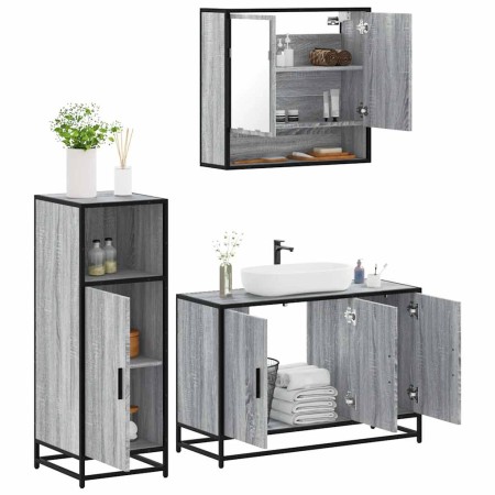 Set de muebles de baño 3 pzas madera contrachapada gris sonoma de , Muebles de baño - Ref: Foro24-3300983, Precio: 237,63 €, ...