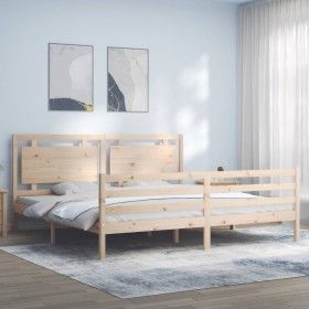 Bed frame with solid wood headboard 200x200 cm by vidaXL, Beds and slatted bases - Ref: Foro24-3194071, Price: 176,95 €, Disc...