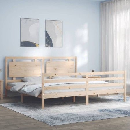 Bed frame with solid wood headboard 200x200 cm by vidaXL, Beds and slatted bases - Ref: Foro24-3194071, Price: 177,05 €, Disc...