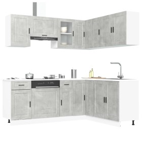 Mueble cocina Porto gris hormigón 11 pzas madera contrachapada de , Armarios de cocina - Ref: Foro24-3314965, Precio: 668,62 ...