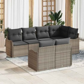 Conjunto de sofá de jardín con cojín 7 pcs Gris Poliratán