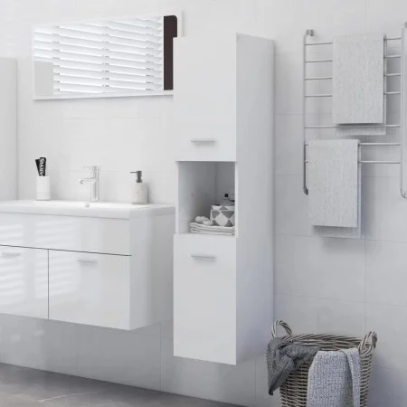 Badezimmerschrank aus glänzend weißem Sperrholz, 30 x 30 x 130 cm von vidaXL, Badezimmermöbel - Ref: Foro24-805003, Preis: 74...