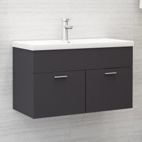 Armario para lavabo madera contrachapada gris 80x38,5x46 cm