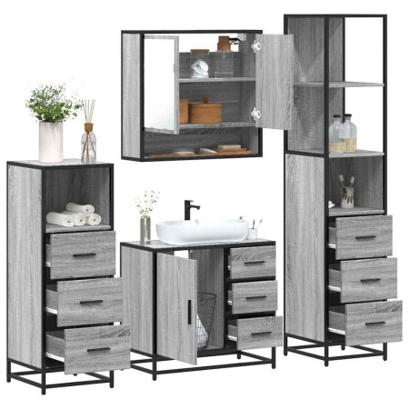 Set de muebles de baño 4 pzas madera contrachapada gris sonoma von , Badezimmermöbel - Ref: Foro24-3301288, Preis: 374,16 €, ...