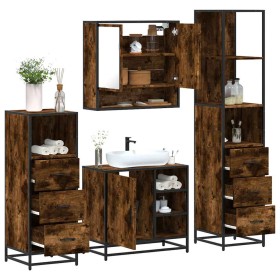 Set de muebles baño 4 pzas madera contrachapada roble ahumado de , Muebles de baño - Ref: Foro24-3301297, Precio: 319,00 €, D...