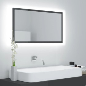 Espejo de baño acrílico gris brillo 80x8,5x37 cm