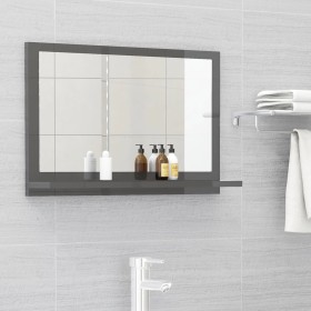 Espejo de baño madera contrachapada gris brillo 60x10,5x37 cm