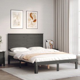 Estructura de cama con cabecero madera maciza gris 140x200 cm