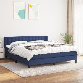 Cama box spring con colchón tela azul 160x200 cm Cama box spring con colchón tela azul 160x200 cm