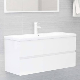 Mueble de lavabo madera ingeniería blanco brillo 100x38,5x45 cm
