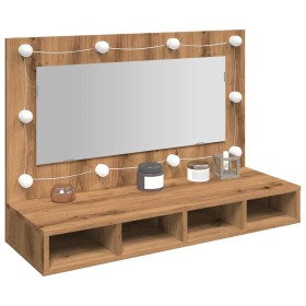 Mueble con espejo y LED roble artesanal 90x31,5x62 cm von , Badezimmerwaschtische - Ref: Foro24-857006, Preis: 79,65 €, Rabat...