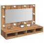 Mueble con espejo y LED roble artesanal 90x31,5x62 cm de , Tocadores de baño - Ref: Foro24-857006, Precio: 81,06 €, Descuento: %