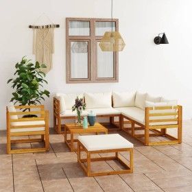 Garden furniture 8 pcs cream cushions solid acacia wood by vidaXL, Garden sets - Ref: Foro24-3057645, Price: 817,88 €, Discou...