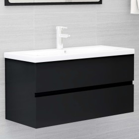 Armario para lavabo madera contrachapada negro 90x38,5x45 cm