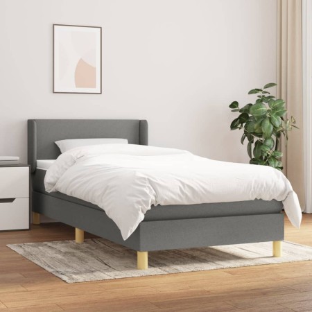 Cama box spring con colchón tela gris oscuro 90x190 cm