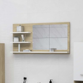 Espejo de baño madera contrachapada blanco roble 90x10,5x45 cm