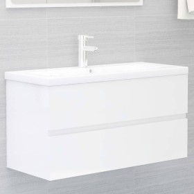 Mueble de lavabo madera ingeniería blanco brillo 90x38,5x45 cm