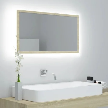Espejo de baño acrílico color roble Sonoma 80x8,5x37 cm de vidaXL, Tocadores de baño - Ref: Foro24-804927, Precio: 43,12 €, D...