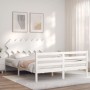 Double bed frame with white solid wood headboard by vidaXL, Beds and slatted bases - Ref: Foro24-3195292, Price: 138,17 €, Di...