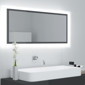 Espejo de baño LED acrílico gris brillo 100x8,5x37 cm
