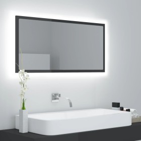 Espejo de baño LED acrílico gris brillo 90x8,5x37 cm