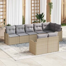 Conjunto de sofá de jardín con cojín 8 pcs Beige Poliratán