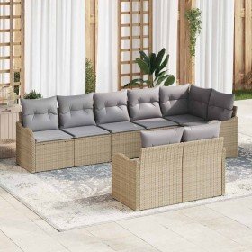 Conjunto de sofá de jardín con cojín 8 pcs Beige Poliratán