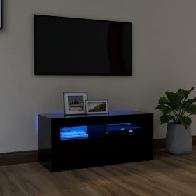 Mueble de TV con luces LED negro 90x35x40 cm