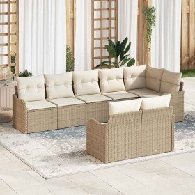 Conjunto de sofá de jardín con cojín 8 pcs Beige Poliratán