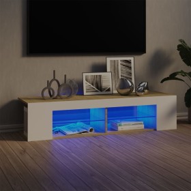 Mueble de TV con luces LED blanco y roble Sonoma 135x39x30 cm