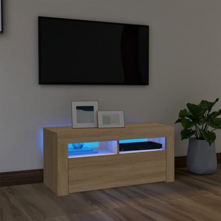 Mueble de TV con luces LED roble Sonoma 90x35x40 cm de vidaXL, Muebles TV - Ref: Foro24-804322, Precio: 65,65 €, Descuento: %