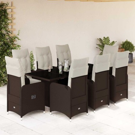 Set de mesa y sillas jardín 9 piezas y cojines ratán PE marrón von , Gartensets - Ref: Foro24-3277073, Preis: 1,00 €, Rabatt: %