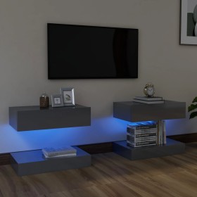 Muebles de TV con luces LED 2 uds gris brillante 60x35 cm