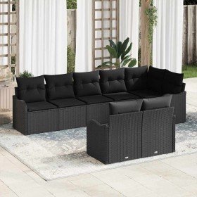 Conjunto de sofá de jardín con cojín 8 pcs Negro Poliratán