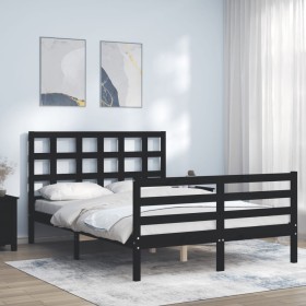 Estructura de cama con cabecero madera maciza negro 140x190 cm