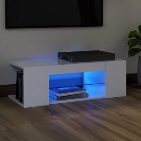 Mueble de TV con luces LED blanco brillante 90x39x30 cm